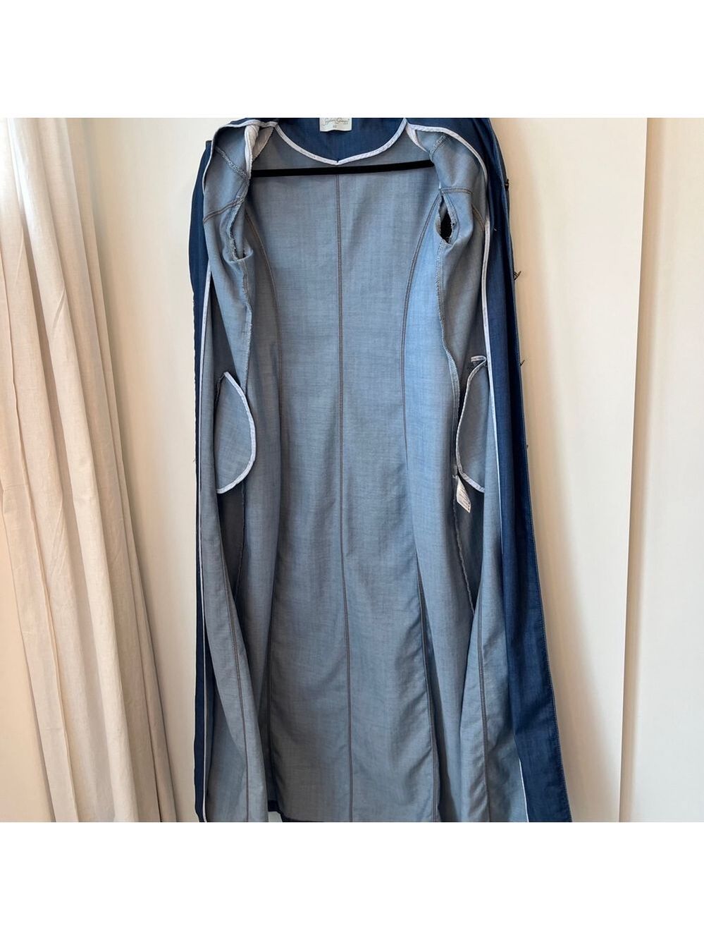 Vintage 1970s Denim Maxi Shirt Dress Western Rodeo Ankle Length Sheath ~Size M/L - Picture 12 of 16